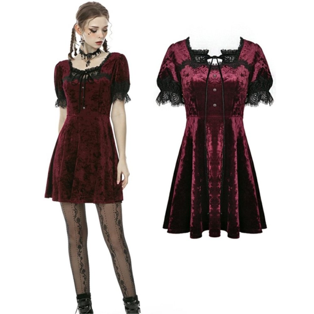 DARK IN LOVE Nightingale's Rose burgundy wine velvet dress